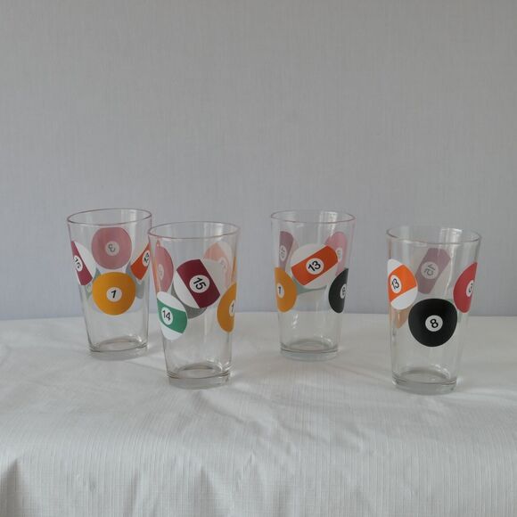 NOS LUMINARC Pool Parlor Pub Pint Glasses 16 oz Set of 4 NIB Bar Decor Arcade - Picture 4 of 7